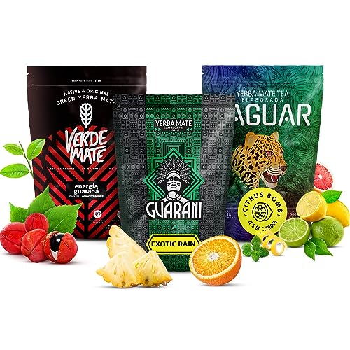 Verde Mate Tee Set | Dreierpack Mate Tee | Guarana, Zitrusfrüchte, tropische Früchte | Original Mate Tee | Natürliches Koffein | 3x500g | 1,5kg von Verde mate