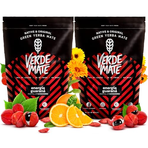 Mate Tee Verde Mate Green Energia Guarana 1000g Verde Mate Grün Energia Mate Tee aus Brasilien MateTee Glutenfrei nicht rauchgetrocknet (1000g(2x500g)) von Verde mate