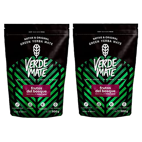 Mate Tee Verde Mate Green Frutos del Bosque Verde Mate Grün Früchte des Waldes anregender Mate Tee aus Brasilien Aromatisierter Mate Tee Glutenfrei (1000g (2x500g)) von Verde mate