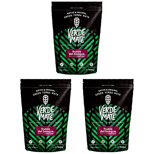 Mate Tee Verde Mate Green Frutos del Bosque Verde Mate Grün Früchte des Waldes anregender Mate Tee aus Brasilien Aromatisierter Mate Tee Glutenfrei (1500g (3x500g)) von Verde mate