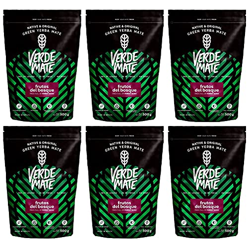 Mate Tee Verde Mate Green Frutos del Bosque Verde Mate Grün Früchte des Waldes anregender Mate Tee aus Brasilien Aromatisierter Mate Tee Glutenfrei (3000g (6x500g)) von Verde mate