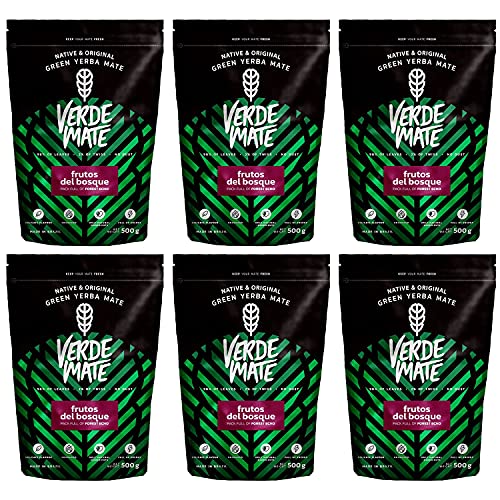 Mate Tee Verde Mate Green Frutos del Bosque Verde Mate Grün Früchte des Waldes anregender Mate Tee aus Brasilien Aromatisierter Mate Tee Glutenfrei (3000g (6x500g)) von Verde mate