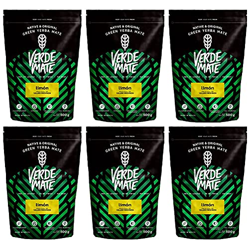 Mate Tee Verde Mate Green Limon Verde Mate Grün Zitrone anregender Yerba Mate aus Brasilien Glutenfrei (3000g (6x500g)) von Verde mate