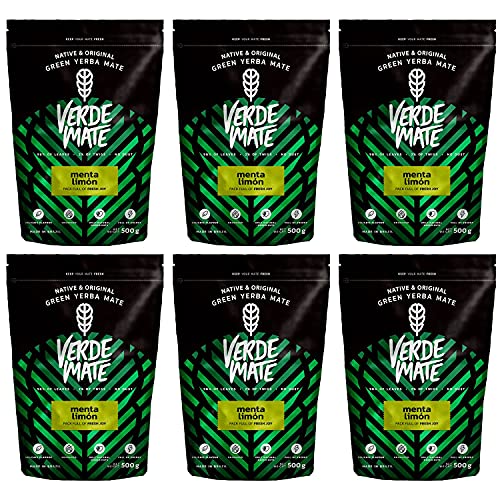 Mate Tee Verde Mate Green Menta Limon Verde Mate Grün Minze Zitrone anregender Mate Tee Grün aus Brasilien aromatisierter Yerba Mate (3000g (6x500g)) von Verde mate