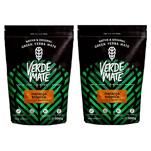 Mate Tee Yerba Verde Mate Green Naranja Tropico Verde Mate Grün Tropisches Orange anregender Mate Tee aus Brasilien Aromatisierter Mate Tee Glutenfrei (1000g (2x500g)) von Verde mate