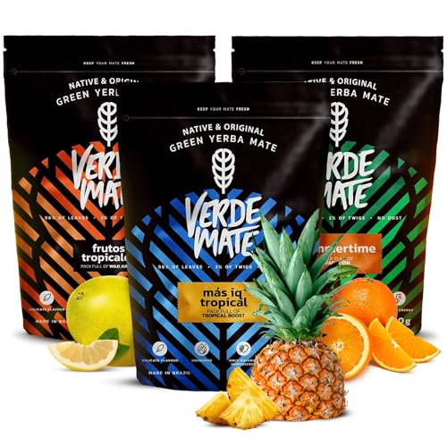 Mate Tee set Verde Mate Green | Dreier-Pack Mate Tee | Guarana, tropische Früchte, Ginseng | Brasilianische Mate Tee | Natürliches Koffein | 3x500g | 1,5kg von Verde mate