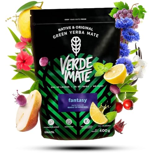 Verde Mate Green Fantasy 400g - Yerba Mate mit Früchten & Blumen, Birnen-, Trauben- & Zitronengeschmack, Natürlicher Energiespender & Erfrischend von Verde mate