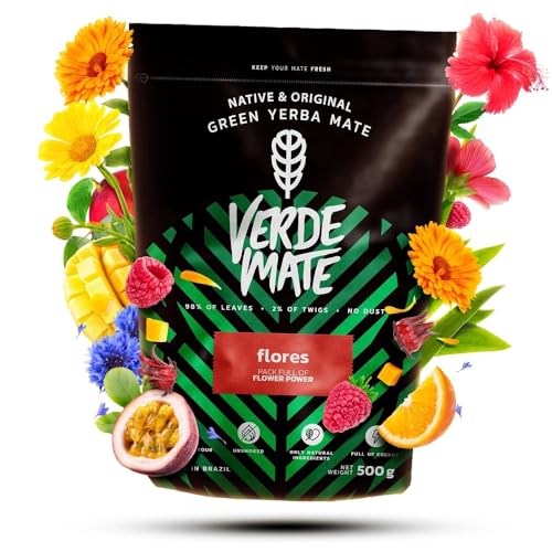 Verde Mate Green Flores 0,5kg | Obst-/Kräuter-Mate Tee | Mate Tee, Mango, Himbeeren, Blütenblätter | Natürliche Anregung | Mate Tee aus Brasilien | 500g von Verde mate