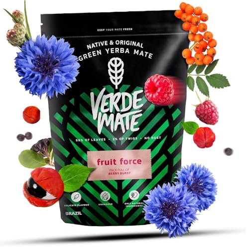Verde Mate Green Fruit Force 0,5kg | Fruchtige, stimulierende Mate Tee | Mat Tee, Guarana, Aronia, Erdbeere | Natürliche Stimulation | Brasilianische Mate Tee | 500g von Verde mate