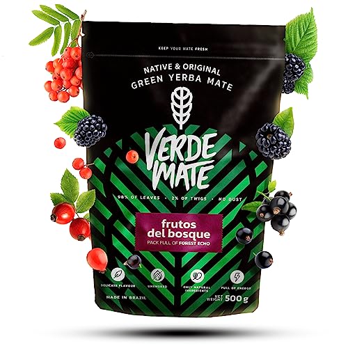 Verde Mate Green Frutos del Bosque 0,5 kg | Anregender Mate Tee mit Waldfrüchten 500 g | Milder Geschmack | Natürliches Koffein | Tee Mate Tee aus Brasilien | 500 g von Verde mate