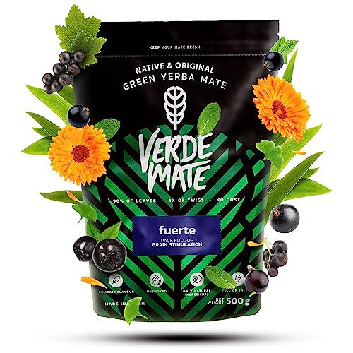 Verde Mate Green Fuerte 500 g | Mate Tee mit Früchten und Kräutern | Kraft der natürlichen Zusätze | Brasilianischer Tee Mate Tee | natürliche Zusammensetzung| anregender Mate Tee 0,5 kg von Verde mate