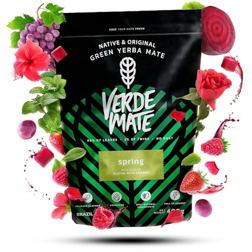 Verde Mate Green Spring 400g - Yerba Mate mit Früchten & Kräutern, Himbeer-, Apfel- & Minzgeschmack, Natürlicher Energiespender & Milde Stimulation von Verde mate
