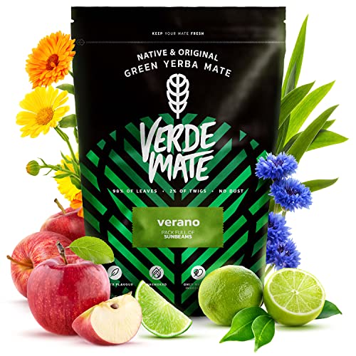 Verde Mate Green Verano 500 g | Erfrischende Fruchtmischung| Nur natürliche Zusätze | Brasilianischer Tee Mate Tee| in kalter und warmer Form| Perfekt für Anfänger von Verde mate