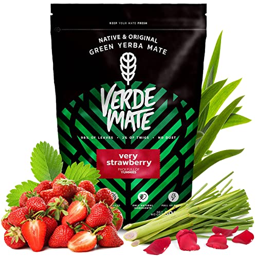 Verde Mate Green Very Strawberry 500 g | Einzigartige Verbindung von Mate Tee und Erdbeere| Nur natürliche Zusätze | Brasilianischer Tee Mate Tee| in kalter und warmer Form| Perfekt für Anfänger von Verde mate