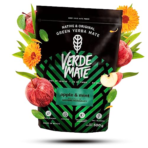 Verde Mate Grüner Apfel & Minze 0,5kg | Yerba Mate mit Früchten und Kräutern | Erfrischende Yerba Mate | Yerba Mate, Apfel und Minze | Natürliche Stimulation | Brasilianische Yerba Mate | 500 gr von Verde mate