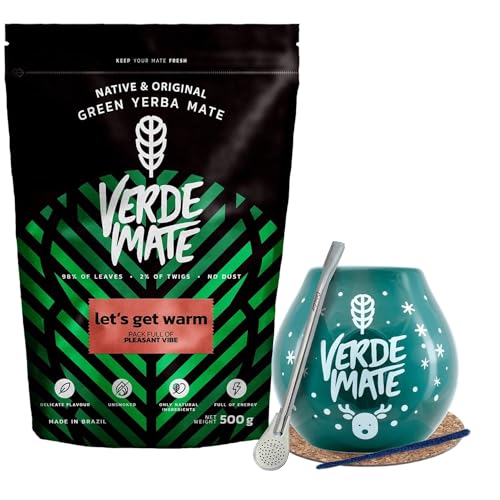 Winterset von Mate Tee Verde Mate mit Zubehör | Verde Mate Green Let's Get Warm | Kalebasse, Bombilla und Zubehör | Brasilianische Mate Tee | Natürliches Koffein | 500g | 0,5kg von Verde mate