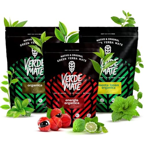 Yerba Mate Set Verde Mate Green BIO – 3x400g (Organica, Energia Organica, Menta Limon) – 100% biologisch, reich an natürlichem Koffein von Verde mate