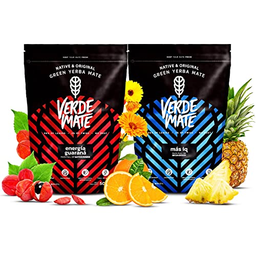 Set anregender Mate Tee | Zweierpack Mate Tee | Guarana, Ginseng, Ginkgo biloba | Grüner Mate Tee aus Brasilien | Tee Mate Tee | Milder Geschmack | Natürliches Koffein| 2x500g | 1kg von Verde mate