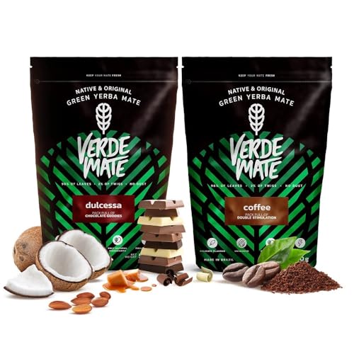 Set Mate Tee - Aromen von Kaffee und Schokolade | Zweierpack Mate Tee | Kaffee, Schokolade, Kokosnuss | Mate Tee tostada | Tee Mate Tee | Milder Mate Tee | Natürliches Koffein | 2x500g | 1kg von Verde mate