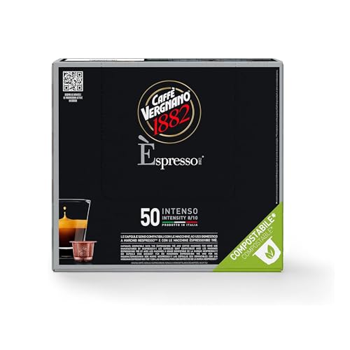 Caffè Vergnano 1882 Èspresso Nespresso kompatible kompostierbare Kaffeekapseln, Intenso (Intensiv) - Packung enthält 50 Kapseln von Caffè Vergnano 1882