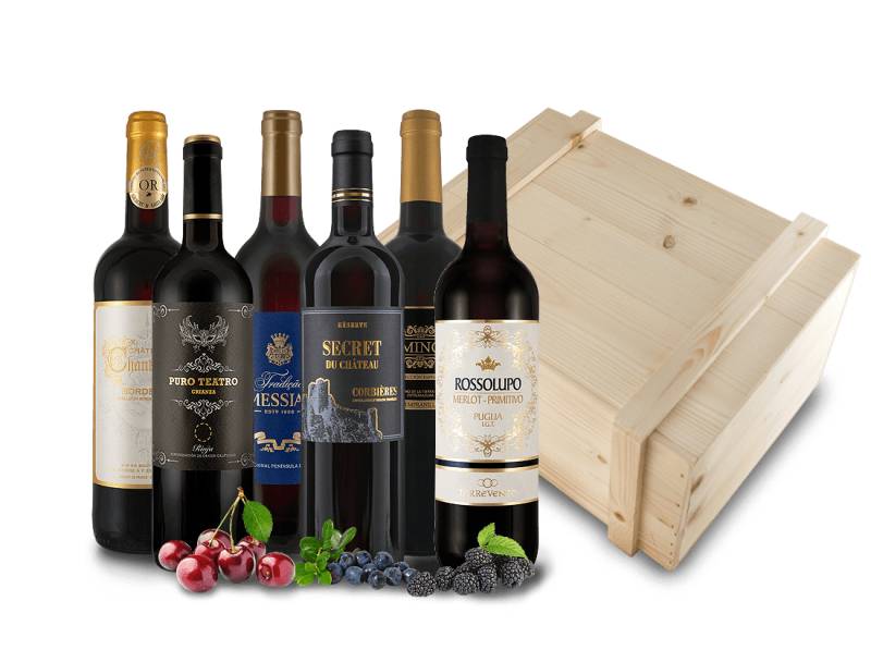 Festtags-Kiste mit edlen Rotweinen von ebrosia