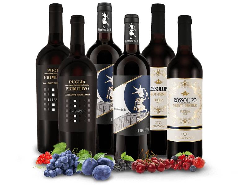 Probierpaket Primitivo aus Apulien mit 6 Flaschen von Verschiedene
