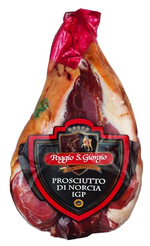 POGGIO SAN GIORGIO - Prosciutto di Norcia IGP, Schinken, entbeint mit Schwarte, ca. 8,5 kg, mild gesalzen, mit fruchtigem Bouquet, von feiner Süße und zarter Textur, 16 – 18 Monate gereift von Viani