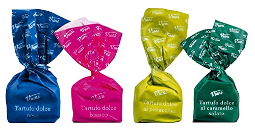 Viani - Tartufi dolci misti, 1 kg Beutel, bunter Mix der Sorten Tartufi dolci Neri, Tartufi dolci Neri, Tartufi dolci bianchi, Tartufi dolci al pistacchio und Tartufi dolci caramello e nocciole salate von Viani