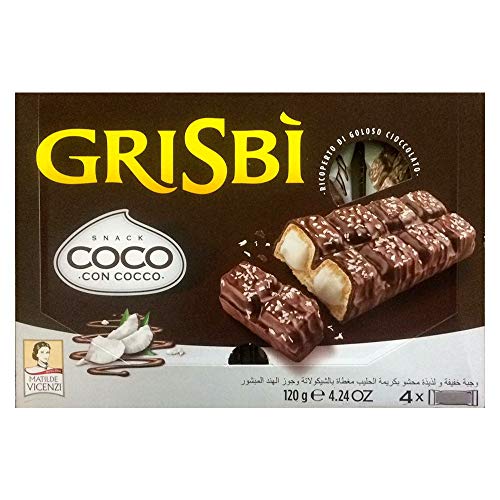 3x Vicenzi Grisbi Coco con Cocco snack mit Milchcreme bedeckt mit Schokolade und Kokosnuss 120g ( 4 x 30g ) von Vicenzi
