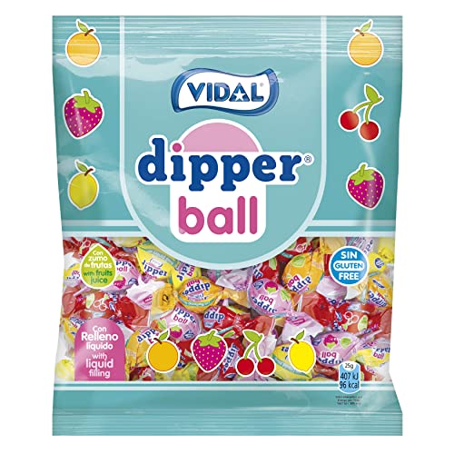 Dipper Ball VIDAL Süßigkeiten mit Flüssigfüllung (Orange, Erdbeere, Kirsche und Zitrone) Beutel 900 g von Vidal