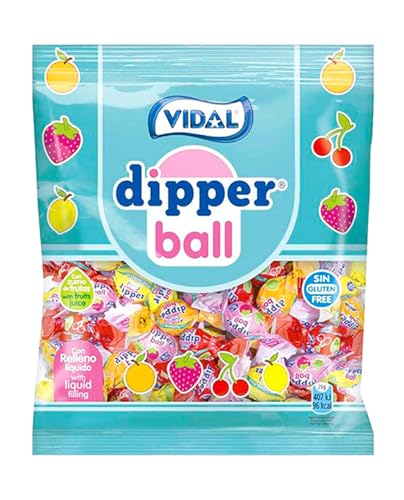 Dipper Ball VIDAL Süßigkeiten mit Flüssigfüllung (Orange, Erdbeere, Kirsche und Zitrone) Beutel 900 g von Vidal