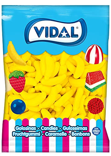 Vidal Riesige Zuckerbananen, Gummikaramell in Bananenform und gelb mit Zucker beschichtet, 1 kg Beutel von Vidal