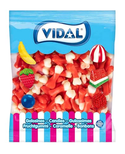 Vidal Süßigkeiten, Knochen, glänzend, Weiß und Rot, Erdbeergeschmack, Beutel 1 kg von Vidal