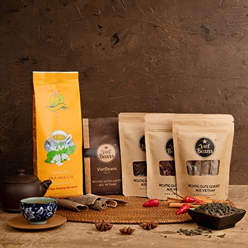 Gourmet Geschenk Feinschmecker Set - Kulinarische Reise durch Vietnam - Enthält Tee, Kaffeespezialität und Gewürze in einer stilvollen Geschenkbox (Abends in Hanoi) von VietBeans