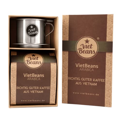 Kaffee Geschenkset - Kaffeegeschenk mit Geschenkbox - 250g Kaffeebohnen 100% Arabica und Handfilter (Café Phin) - Kaffeegeschenke Set Kaffeegeschenkidee von VietBeans