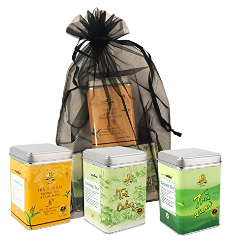 Teegeschenk für Teeliebhaber | 3 Teedosen als Tee Geschenk Set mit Ooloong Tee, Jasmintee & Grüntee lose | Exklusiver Lose-Blatt-Tee Long Leaf Grüner Tee | Abnehmtee & Detoxtee (Slim & Joy Tea) von VietBeans