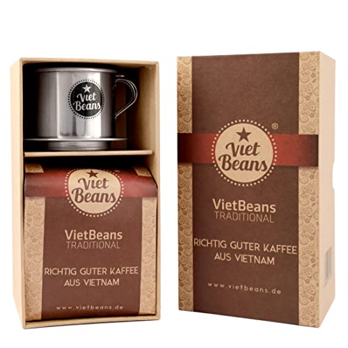 VietBeans Traditional - Schönes Kaffeegeschenk in fester Verpackung - Gemahlener Röstkaffee - 250g Kaffee und Kaffeefilter - Geschenkidee für Kaffeeliebhaber von VietBeans