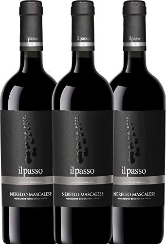 VINELLO 3er Weinpaket Rotwein - Il Passo Nerello Mascalese 2019 - Vigneti Zabu mit einem VINELLO.weinausgießer | trockener Rotwein | italienischer Wein aus Sizilien | 3 x 0,75 Liter von Vigneti ZABU