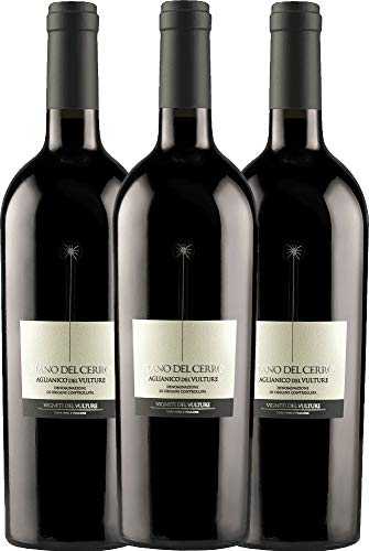 VINELLO 3er Weinpaket Rotwein - Piano del Cerro Aglianico del Vulture DOC - Vigneti del Vulture mit Weinausgießer | 3 x 0,75 Liter VINELLO 3er Weinpaket Rotwein - Piano del Cerro Aglianico del Vulture DOC - Vigneti del Vulture mit Weinausgießer | 3 x 0,75 Liter von Vigneti Del Vulture