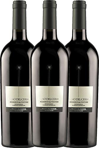 VINELLO 3er Weinpaket Rotwein - Piano del Cerro Aglianico del Vulture DOC 2019 - Vigneti del Vulture mit Weinausgießer | 3 x 0,75 Liter von Vigneti Del Vulture