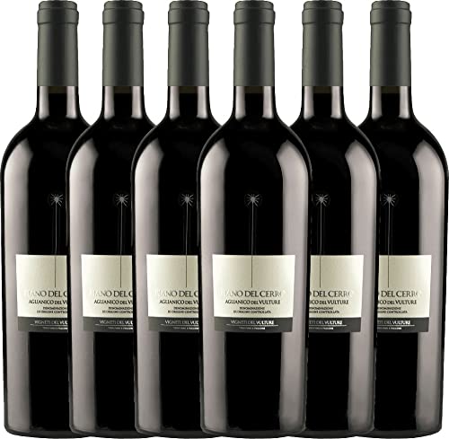 VINELLO 6er Weinpaket Rotwein - Piano del Cerro Aglianico del Vulture DOC 2019 - Vigneti del Vulture mit Weinausgießer | 6 x 0,75 Liter von Vigneti Del Vulture