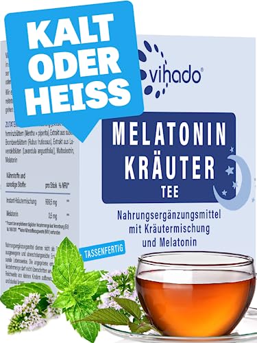Vihado Kräutertee mit Melatonin - Melatonin Tee im Stick, Tassenfertig - mit Melatonin, Pfefferminz und Lavendelblüten - Nacht Tee (30 Sticks) von Vihado