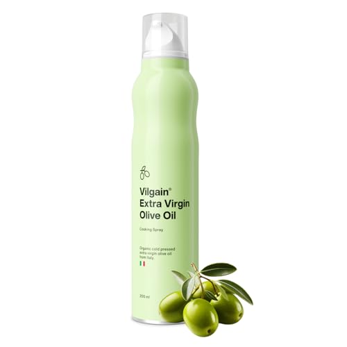Vilgain® BIO Olivenöl Spray | Natürliches Öl-Kochspray | Sprühflasche | 100% reines Olivenöl aus biologischem Anbau | Für gesundes Kochen und Braten | Getrenntes Treibmittel, 200 ml von Vilgain