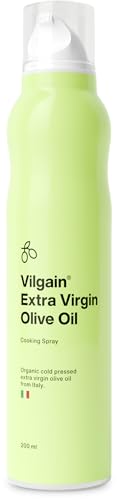 Vilgain® Bio Olivenöl Spray | Natürliches Oil Kochspray | Sprühflasche | 100% reines Olivenöl aus biologischem Anbau | Für gesundes Kochen und Braten | Getrenntes Treibmittel, 200 ml von Vilgain