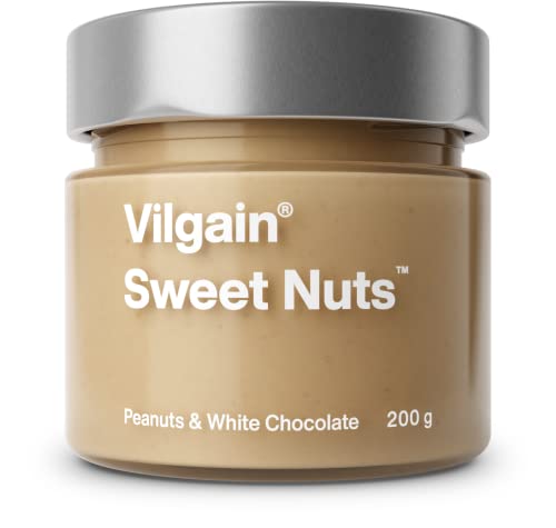 Vilgain® Sweet Nuts - Süße Nusscreme, Natürliche Energiequelle, ohne Zucker | Perfekt für Snack | Mit Vitaminen und Mineralstoffen für eine gesunde Ernährung | Erdnüsse/weiße Schokolade, 200g von Vilgain