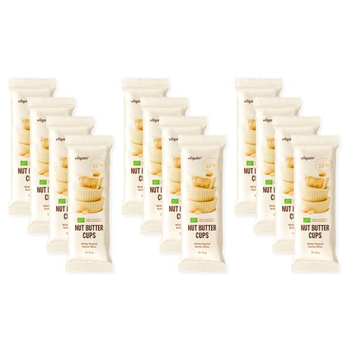 Vilgain BIO Nussbutter Cups 12er-pack | Vegane Schokoladen Cups mit cremiger Erdnussbutter-Füllung | Glutenfrei & Laktosefrei | 100% BIO | Packung mit 12 Stück (12 x 39g) von Vilgain