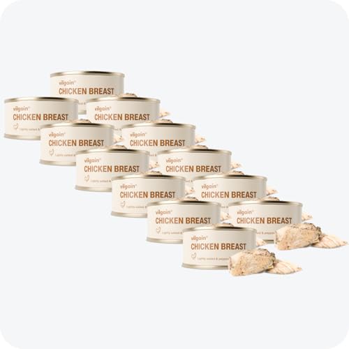 Vilgain Fleischkonserven – 100% natürlich, ohne Konservierungsstoffe, proteinreich, saftige Stücke, geprüfte Herkunft, ideal für gesunde Ernährung & schnelle Gerichte (12x100g, Hähnchenbrust) von Vilgain