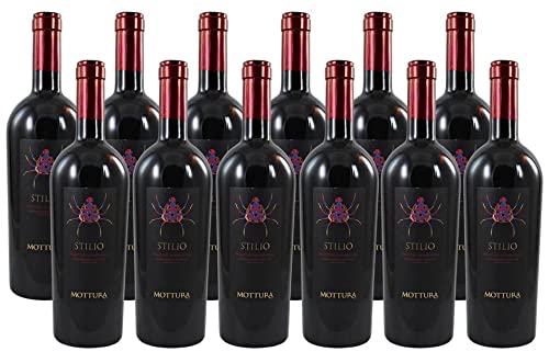 12 Flaschen Primitivo di Manduria Stilio DOC 2021 von Mottura (12 x 0,75l) im Super- Sparpack, sensationeller trockener Rotwein aus Apulien von Villa Mottura