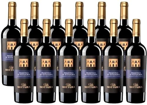 12 Flaschen Villa Mottura Primitivo di Manduria DOC 2022 im Supersparpack (12 x 0,75l) von Mottura, trockener Rotwein aus Italien von Villa Mottura