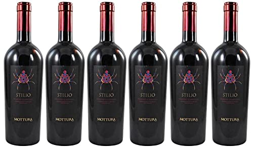 6 Flaschen Primitivo di Manduria Stilio DOC 2021 von Mottura (6 x 0,75l) im Sparpack, sensationeller trockener Rotwein aus Italien von Villa Mottura
